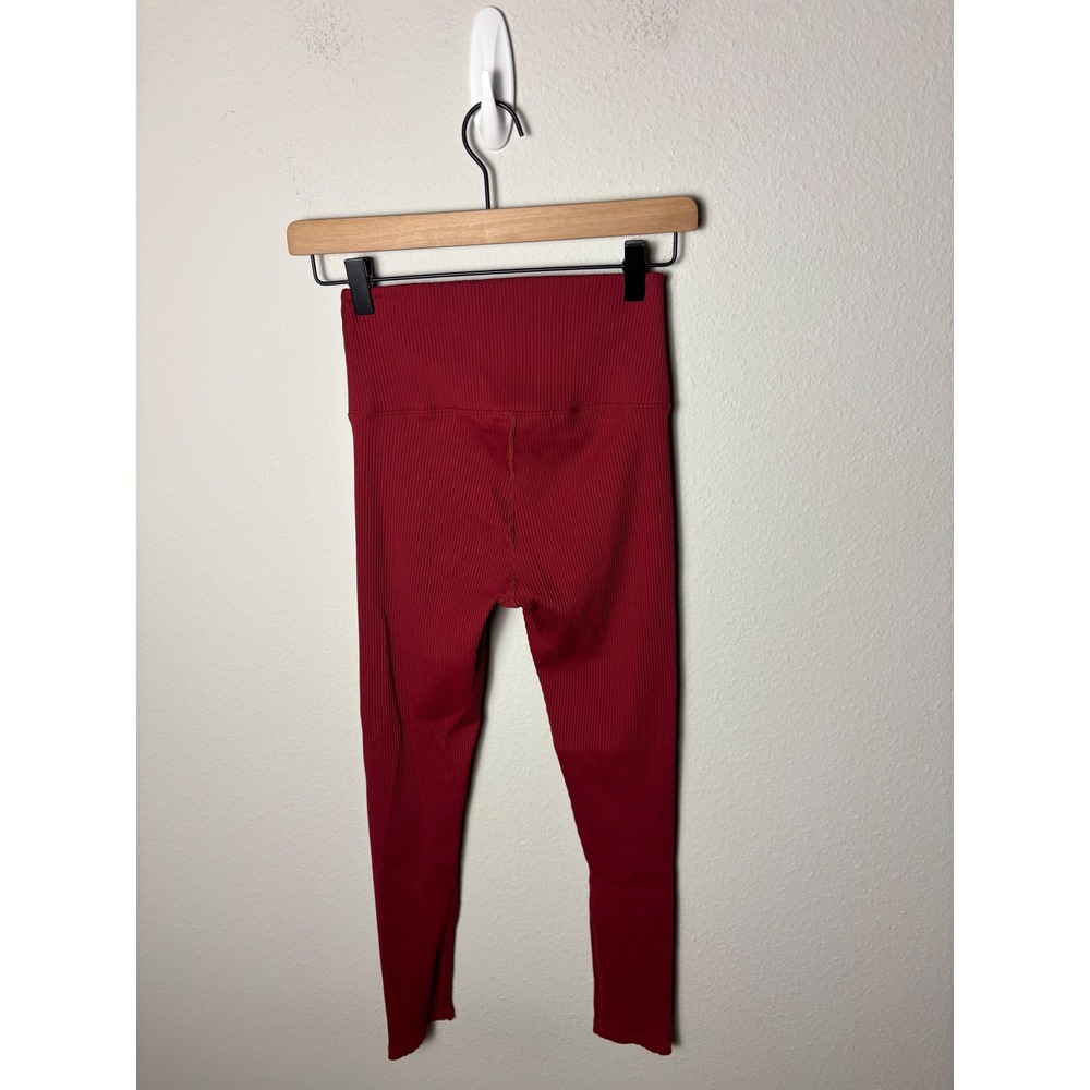 Carbon38 Red Ribbed 7/8 Leggings High Waisted Yoga Pants Small - Picture 4 of 4
